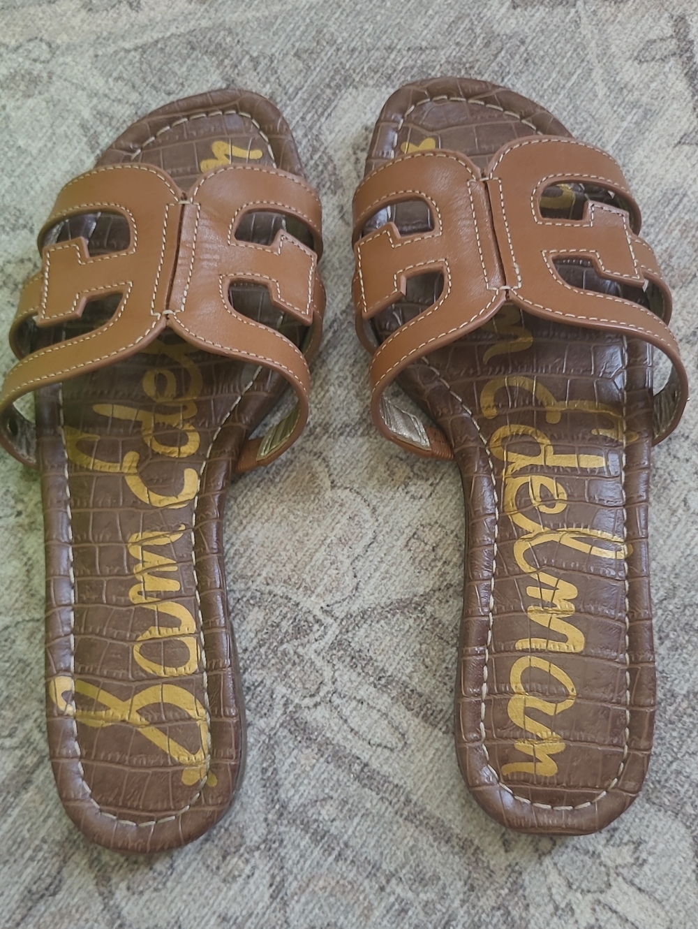 Sam Edelman Brown Tan Croc-Print Double Strap Slide Sandals